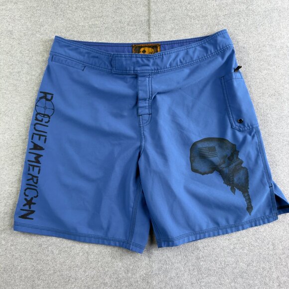 Rogue American Men’s Large Blue Boardshorts Skull Graphic Drawstring Swim Trunks - Picture 1 of 8